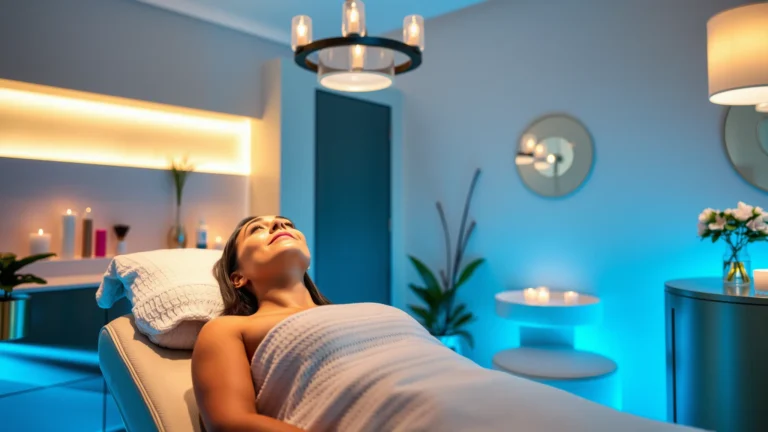 Relaxing med spa setting where a client receives a facial treatment to look refreshed without looking done.