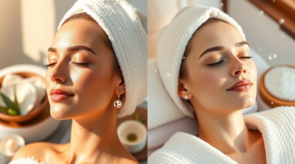 Woman receiving facial treatment during summer and winter—highlighting the benefits of seasonal self-care through a med spa membership.