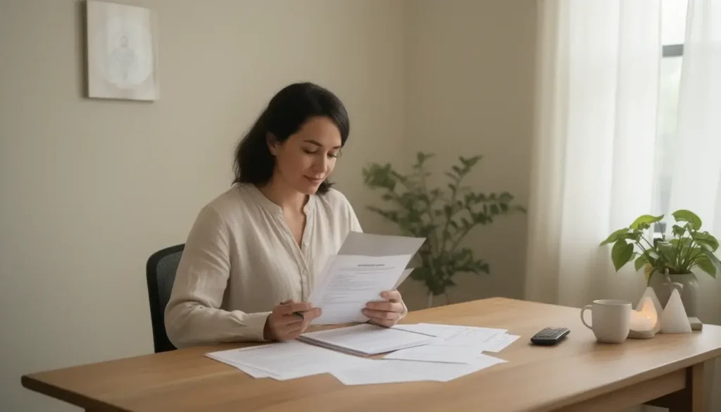A spiritual wellness practitioner preparing documentation for hijama wet cupping services