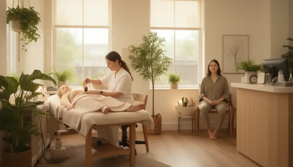 Clients waiting for hijama wet cupping appointments in a professional wellness setting