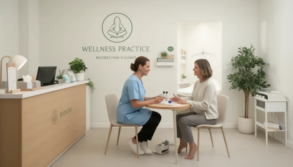 A hijama practitioner meeting with a returning client in a growing wellness business