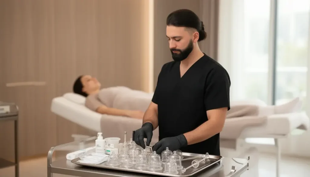 A professional wellness clinic adding hijama wet cupping as a paid service for clients