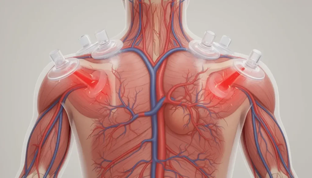 Illustration showing increased blood circulation and capillary expansion during hijama wet cupping